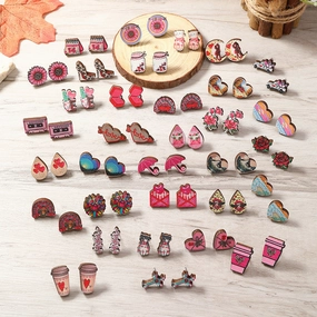 Wholesale Raindrop Umbrella Cat Love Cartoon Wooden Earrings