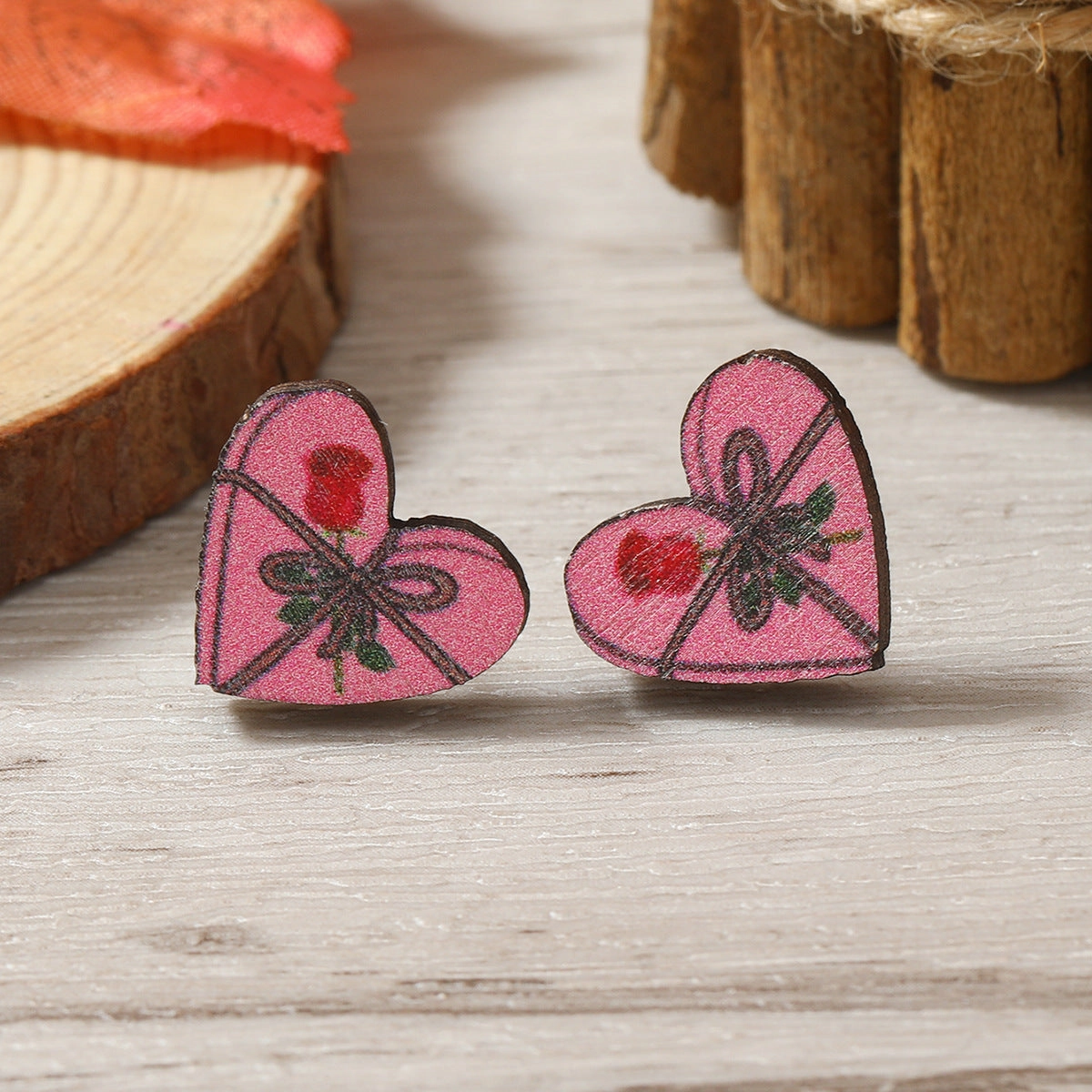 Wholesale Raindrop Umbrella Cat Love Cartoon Wooden Earrings