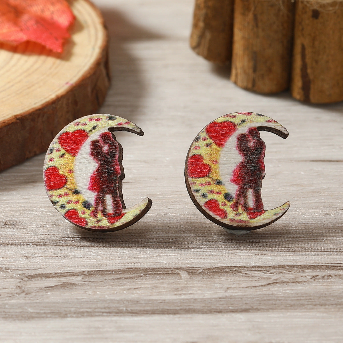 Wholesale Raindrop Umbrella Cat Love Cartoon Wooden Earrings