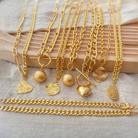 Wholesale Real Gold Electroplated Thick Chain Heavy Metal Style Necklace
