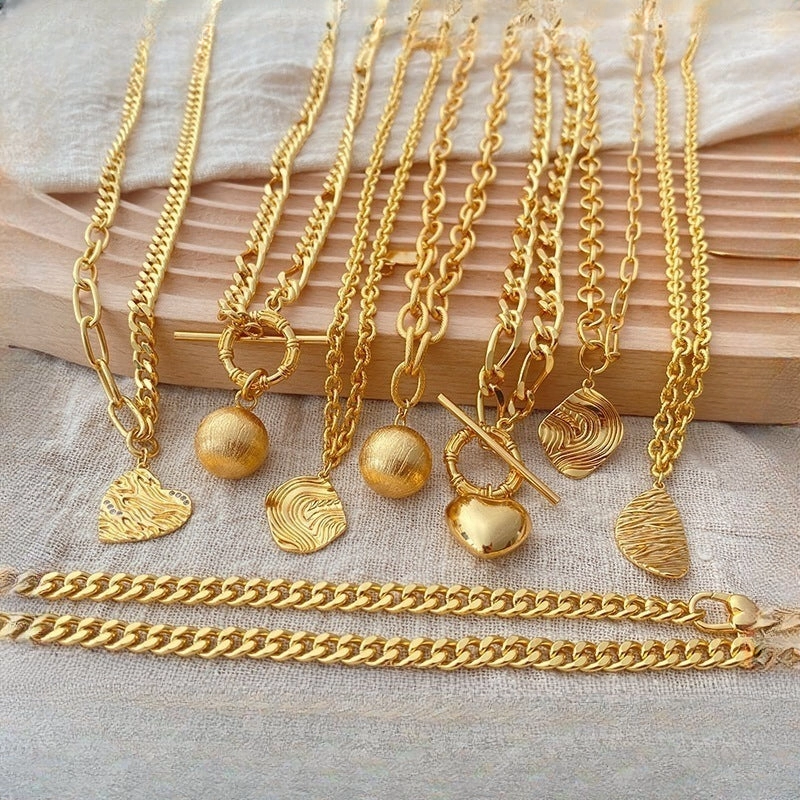 Wholesale Real Gold Electroplated Thick Chain Heavy Metal Style Necklace