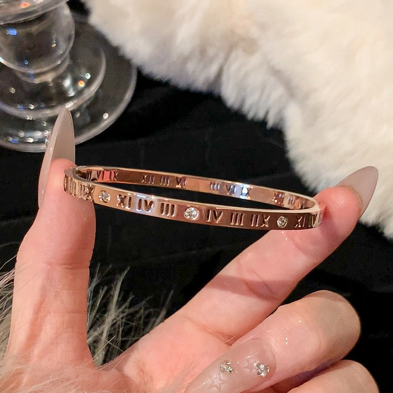 Wholesale Real Gold Electroplated Zircon Titanium Steel Bracelet