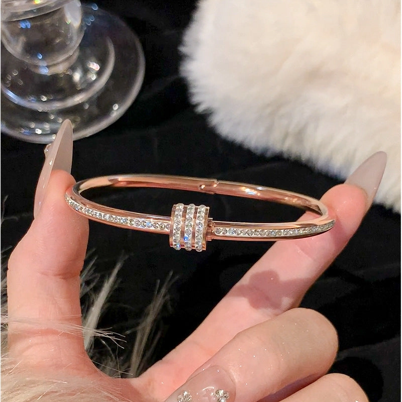 Wholesale Real Gold Electroplated Zircon Titanium Steel Bracelet
