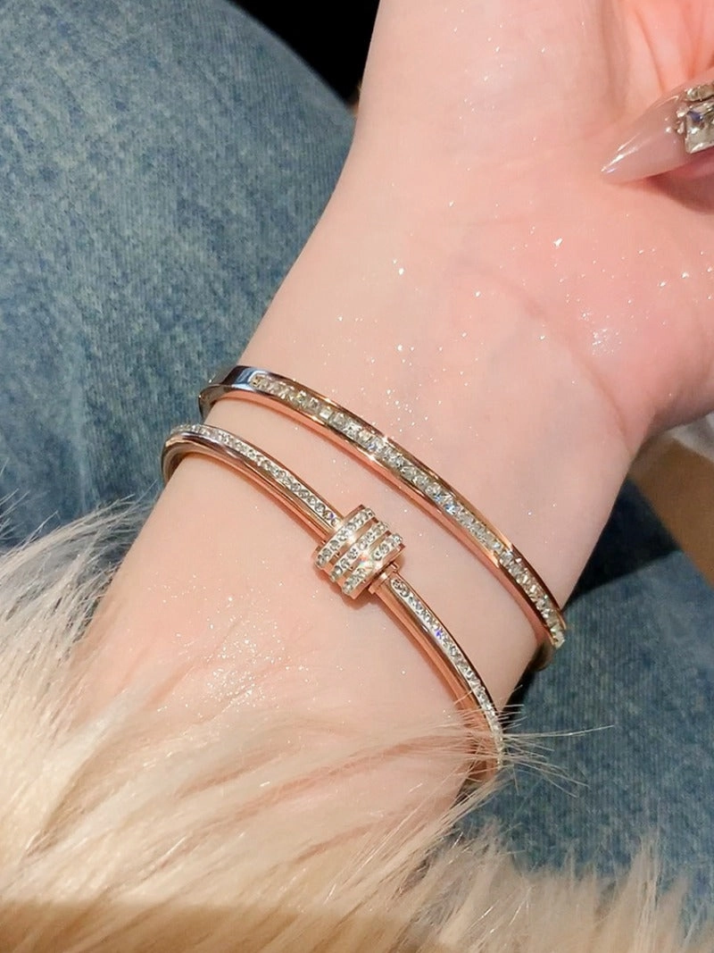 Wholesale Real Gold Electroplated Zircon Titanium Steel Bracelet