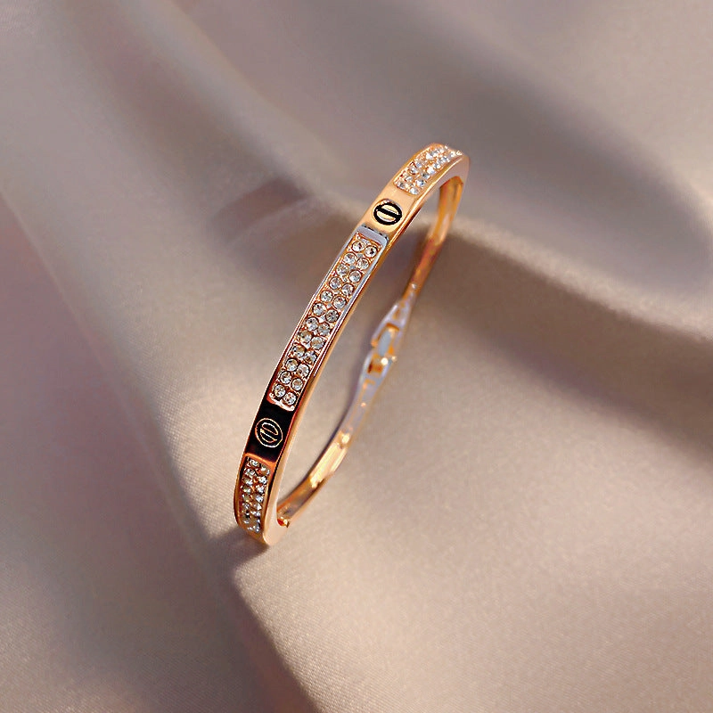 Wholesale Real Gold Electroplated Zircon Titanium Steel Bracelet