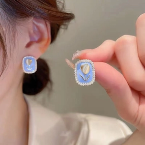 Wholesale Real Gold Plated Silver Pin Opal Flower Pearl Earrings OLY-ES-FL003