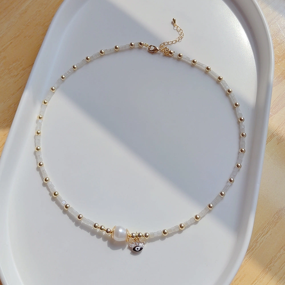 Wholesale Real Gold Small Cube Crystal Pearl Necklace