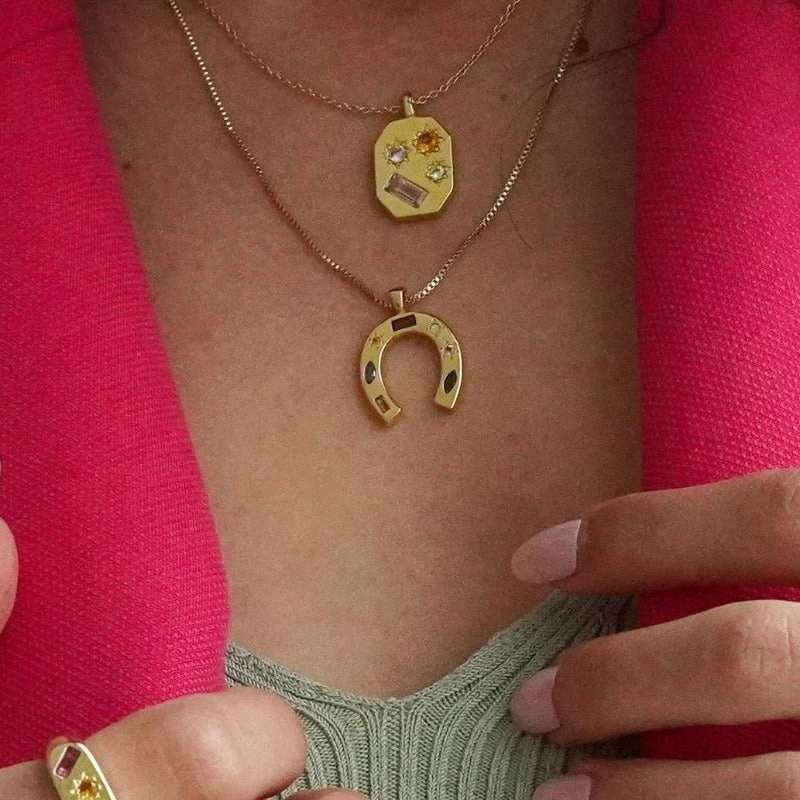 Wholesale real gold U-shaped diamond lucky symbols