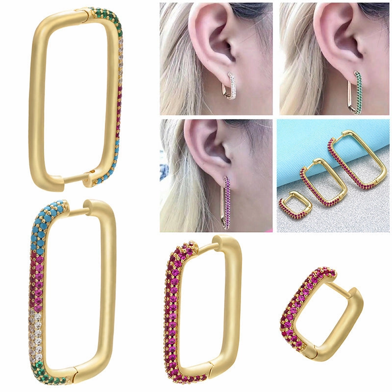 Wholesale Rectangular Colored Diamond Copper Earrings