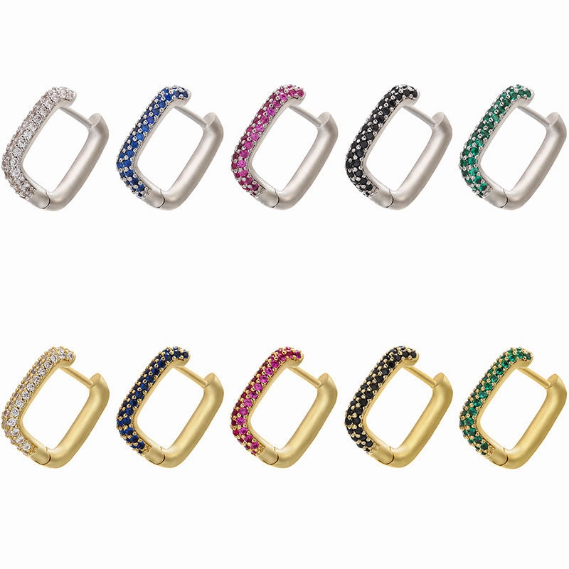 Wholesale Rectangular Colored Diamond Copper Earrings
