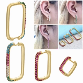 Wholesale Rectangular Colored Diamond Copper Earrings