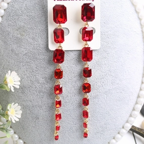 Wholesale Rectangular Crystal Extra Long Chain Earrings