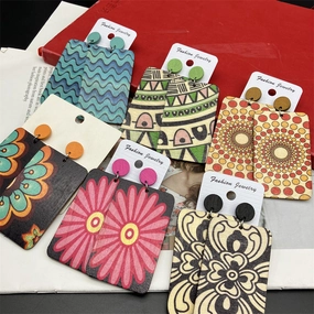 Wholesale Rectangular Wood Earrings