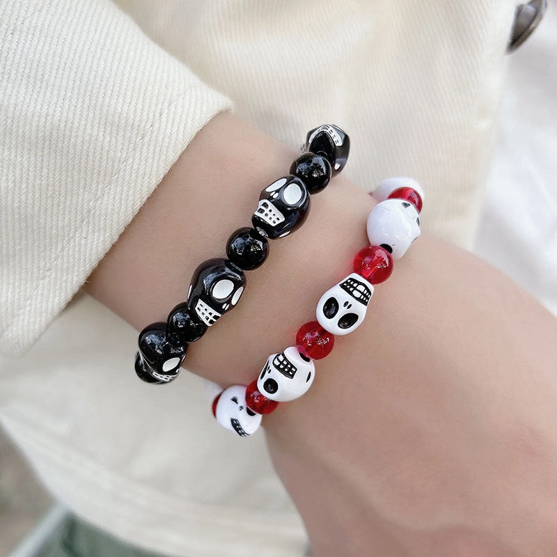 Wholesale Red Beaded Skeleton Head Acrylic Bracelet