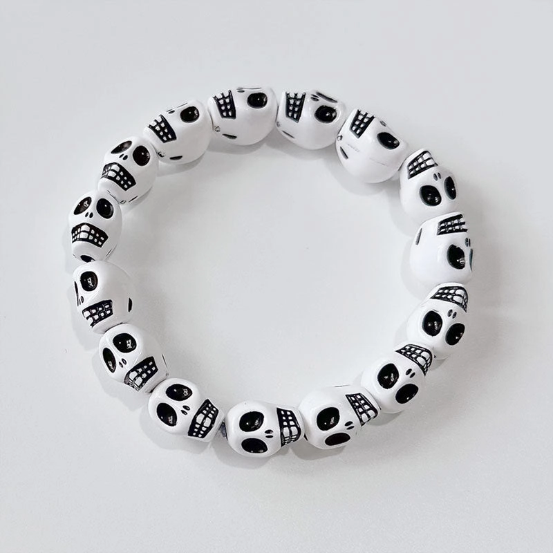 Wholesale Red Beaded Skeleton Head Acrylic Bracelet