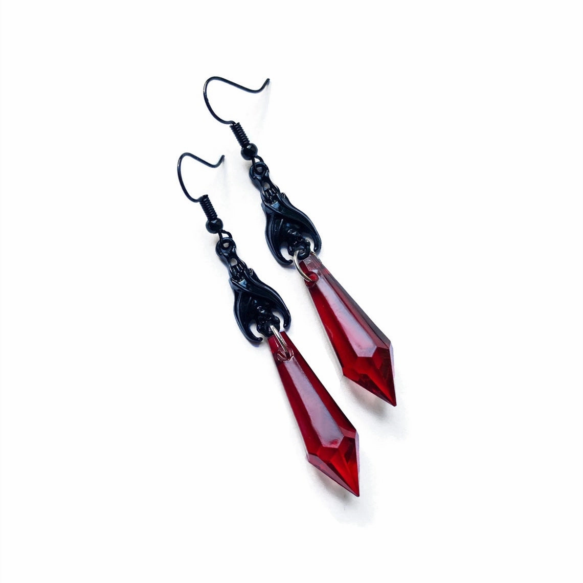 Wholesale Red Black Gemstone Pendant Dark Bat Alloy Earrings