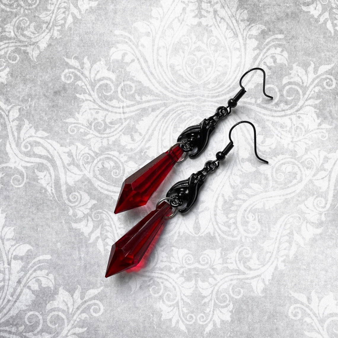 Wholesale Red Black Gemstone Pendant Dark Bat Alloy Earrings