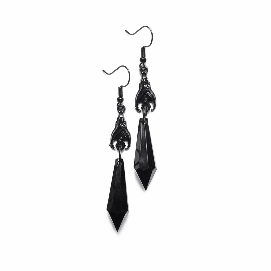 Wholesale Red Black Gemstone Pendant Dark Bat Alloy Earrings