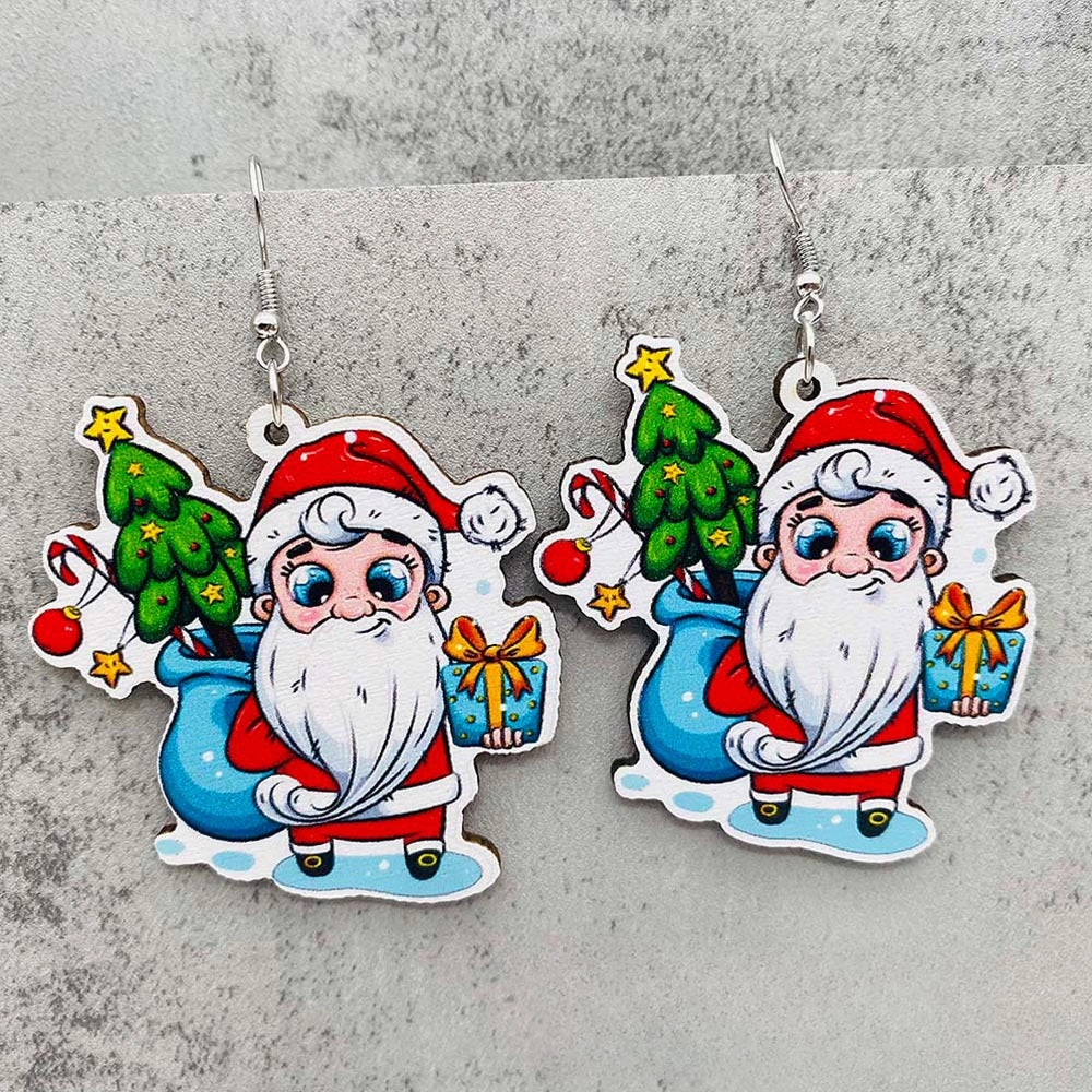 Wholesale Red Car Skateboard Santa Wooden Earrings Christmas