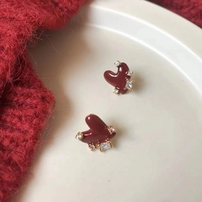 Wholesale Red Enamel Heart Alloy Earrings