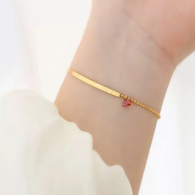 Wholesale Red Heart Bend Pipe Titanium Steel Bracelet