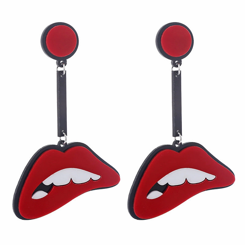 Wholesale Red Lip Biting Long Acrylic Earrings