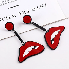 Wholesale Red Lip Biting Long Acrylic Earrings
