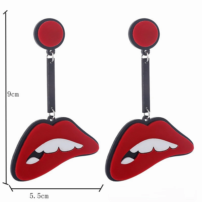 Wholesale Red Lip Biting Long Acrylic Earrings