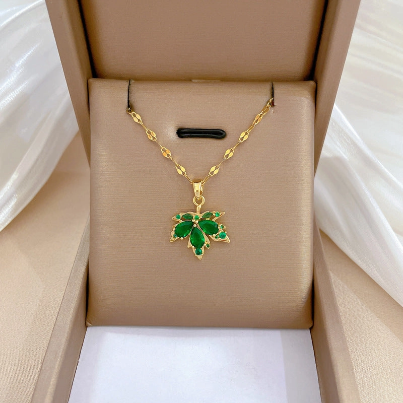 Wholesale Red Maple Leaf Stainless Steel Necklaces