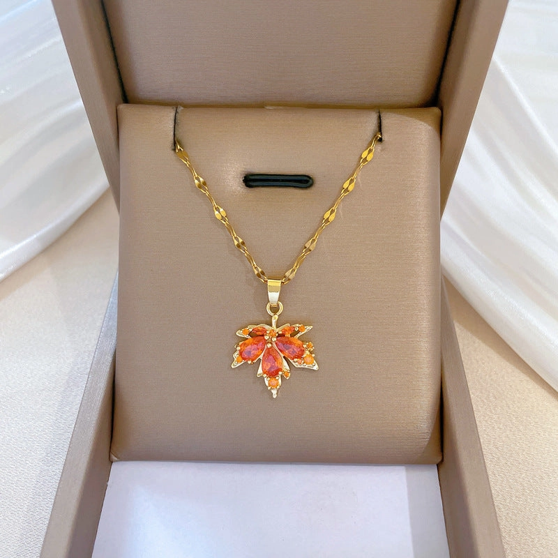 Wholesale Red Maple Leaf Stainless Steel Necklaces