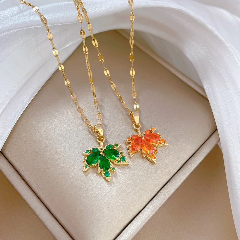 Wholesale Red Maple Leaf Stainless Steel Necklaces