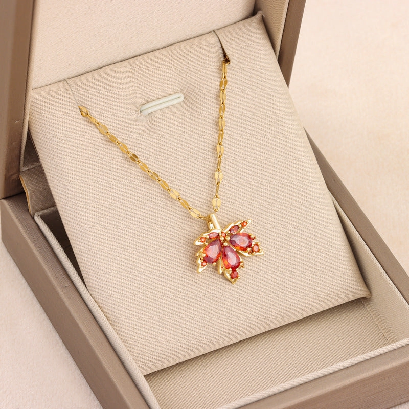 Wholesale Red Maple Leaf Titanium Steel Necklaces