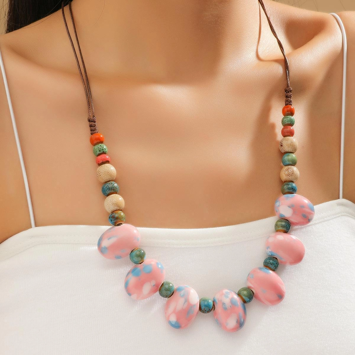 Wholesale Red Pendant Long Ceramic Necklace