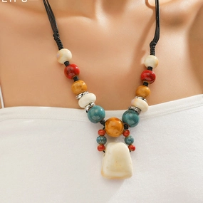 Wholesale Red Pendant Long Ceramic Necklace