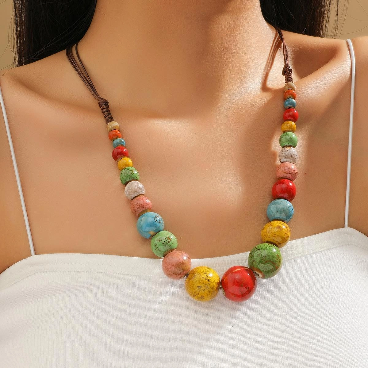 Wholesale Red Pendant Long Ceramic Necklace