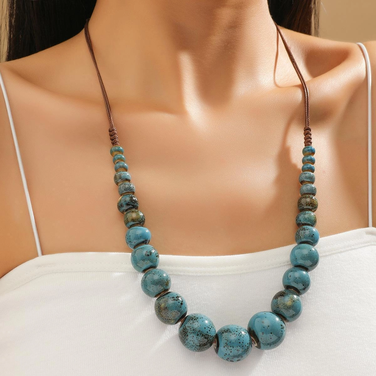 Wholesale Red Pendant Long Ceramic Necklace