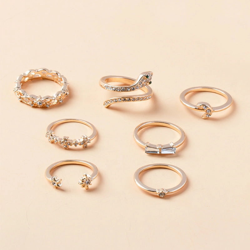 Wholesale Refers To The 7-piece Combination Set of Stars, Moons, Gemstones, and Snake Shaped Rings