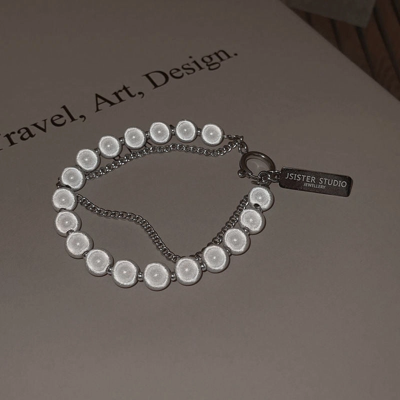 Wholesale Reflective Bead Double Layer Square Plate Alloy Bracelet