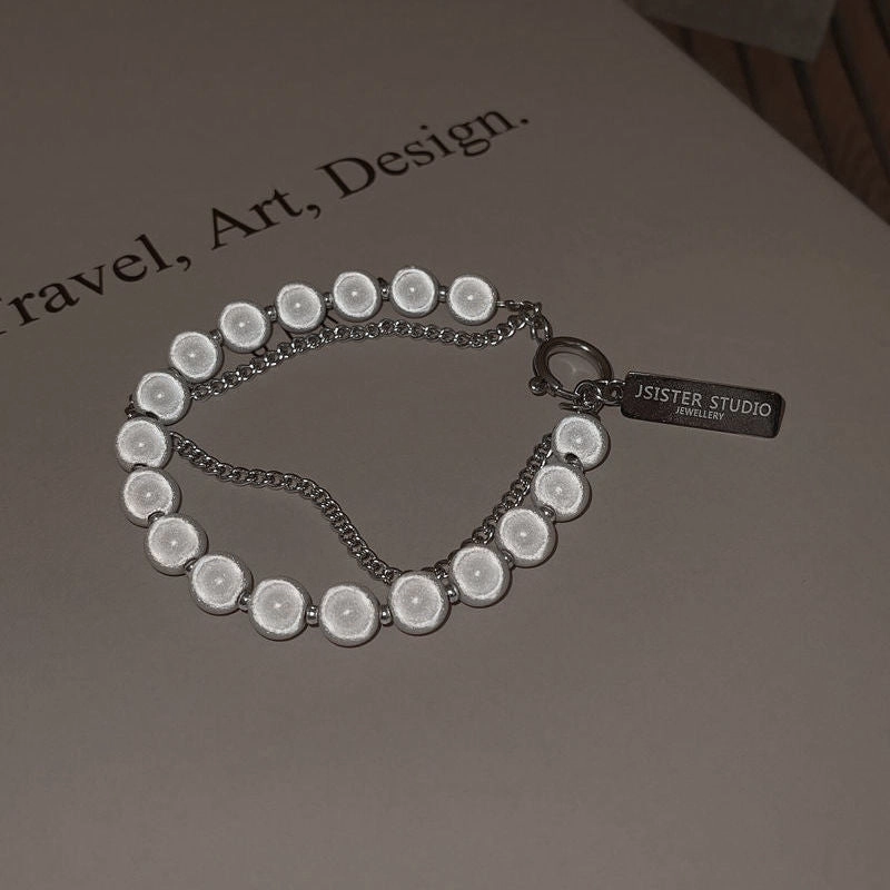 Wholesale Reflective Bead Double Layer Square Plate Alloy Bracelet