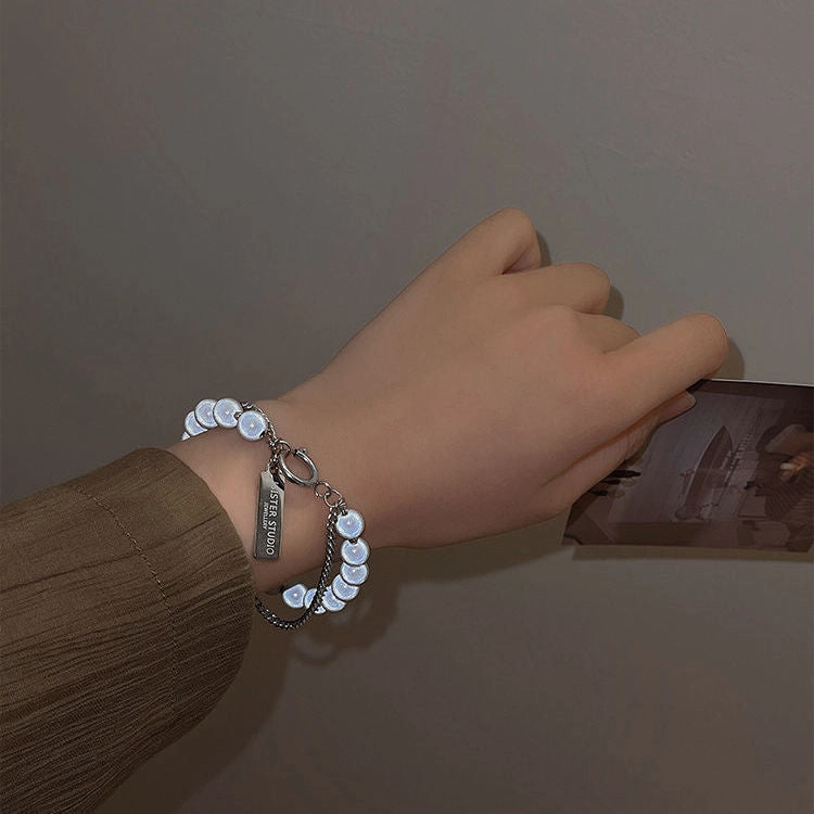 Wholesale Reflective Bead Double Layer Square Plate Alloy Bracelet