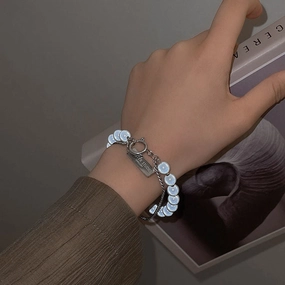 Wholesale Reflective Bead Double Layer Square Plate Alloy Bracelet