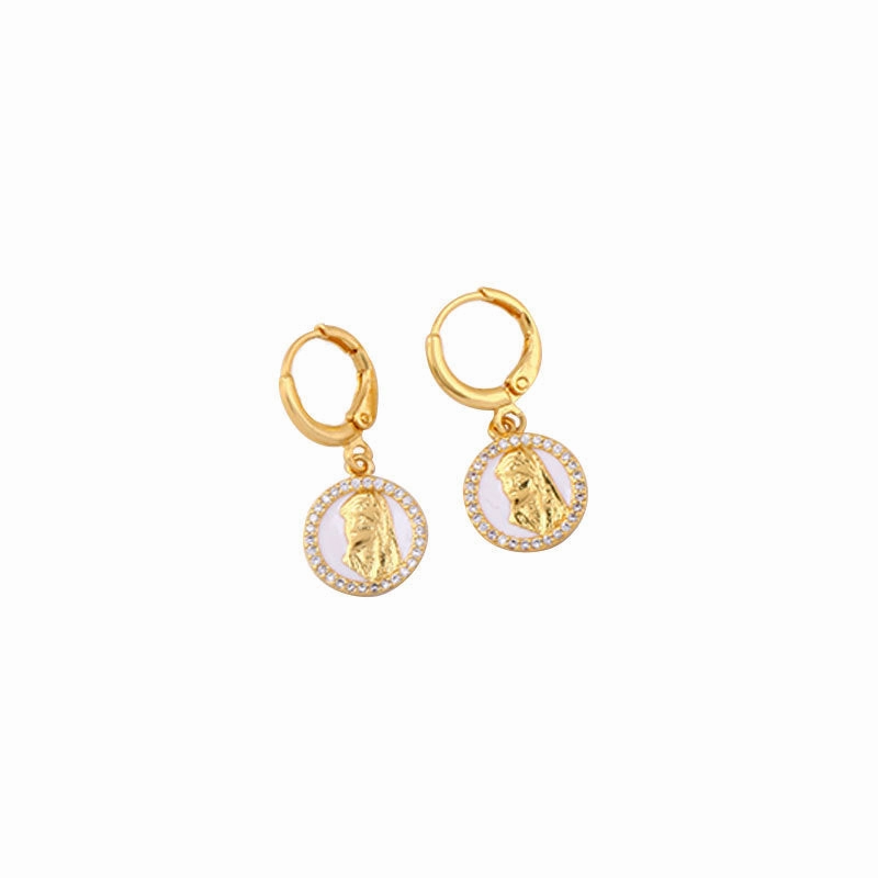 Wholesale Religious Belief Copper Micro-Inlaid Zircon 925 Silver Needle Drip Oil Earrings