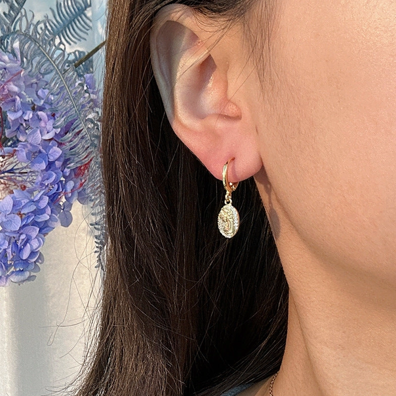 Wholesale Religious Belief Copper Micro-Inlaid Zircon 925 Silver Needle Drip Oil Earrings