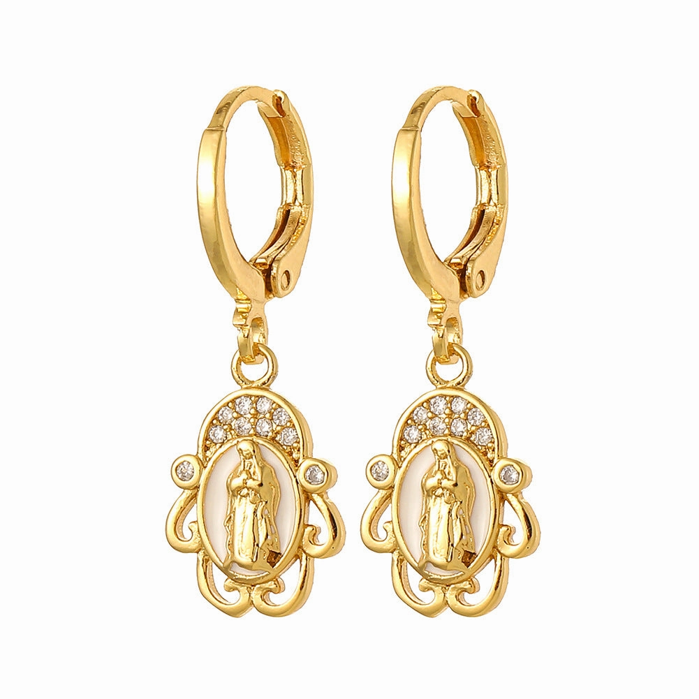 Wholesale Religious Drip Oil Virgin Mary Earrings