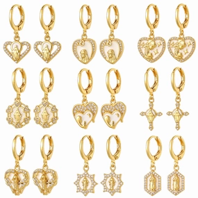 Wholesale Religious Drip Oil Virgin Mary Earrings