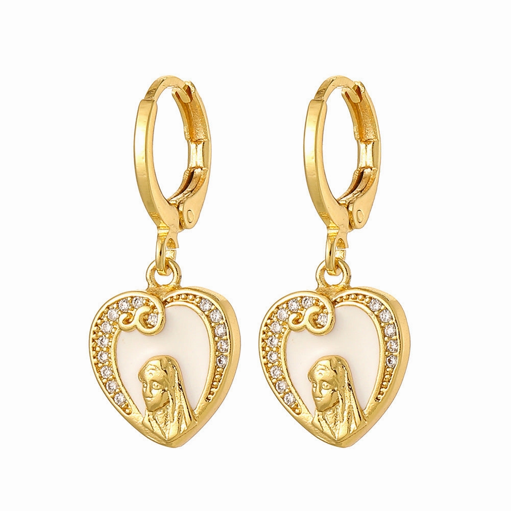 Wholesale Religious Drip Oil Virgin Mary Earrings