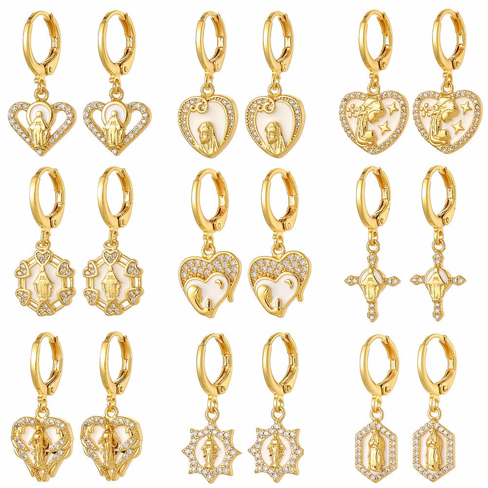 Wholesale Religious Drip Oil Virgin Mary Earrings
