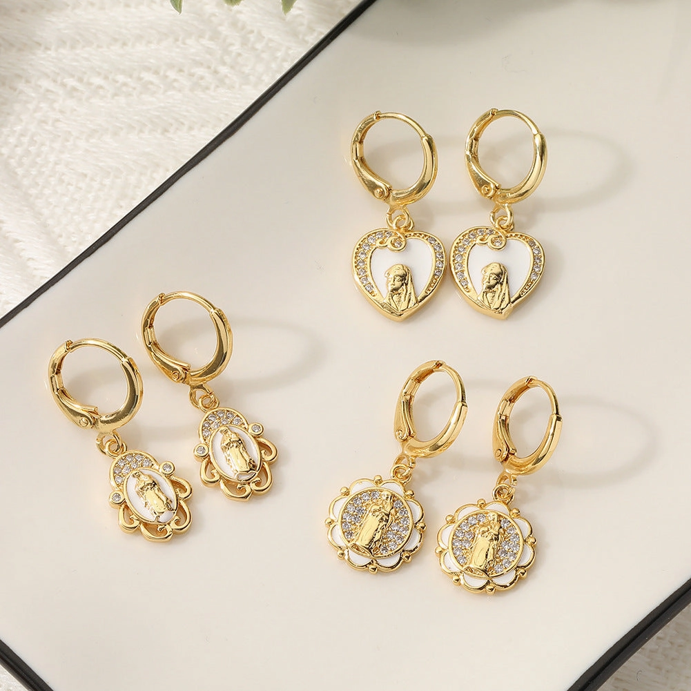 Wholesale Religious Drip Oil Virgin Mary Earrings