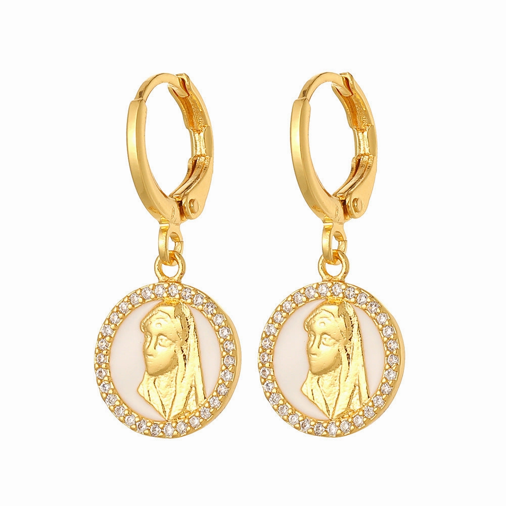 Wholesale Religious Drip Oil Virgin Mary Earrings