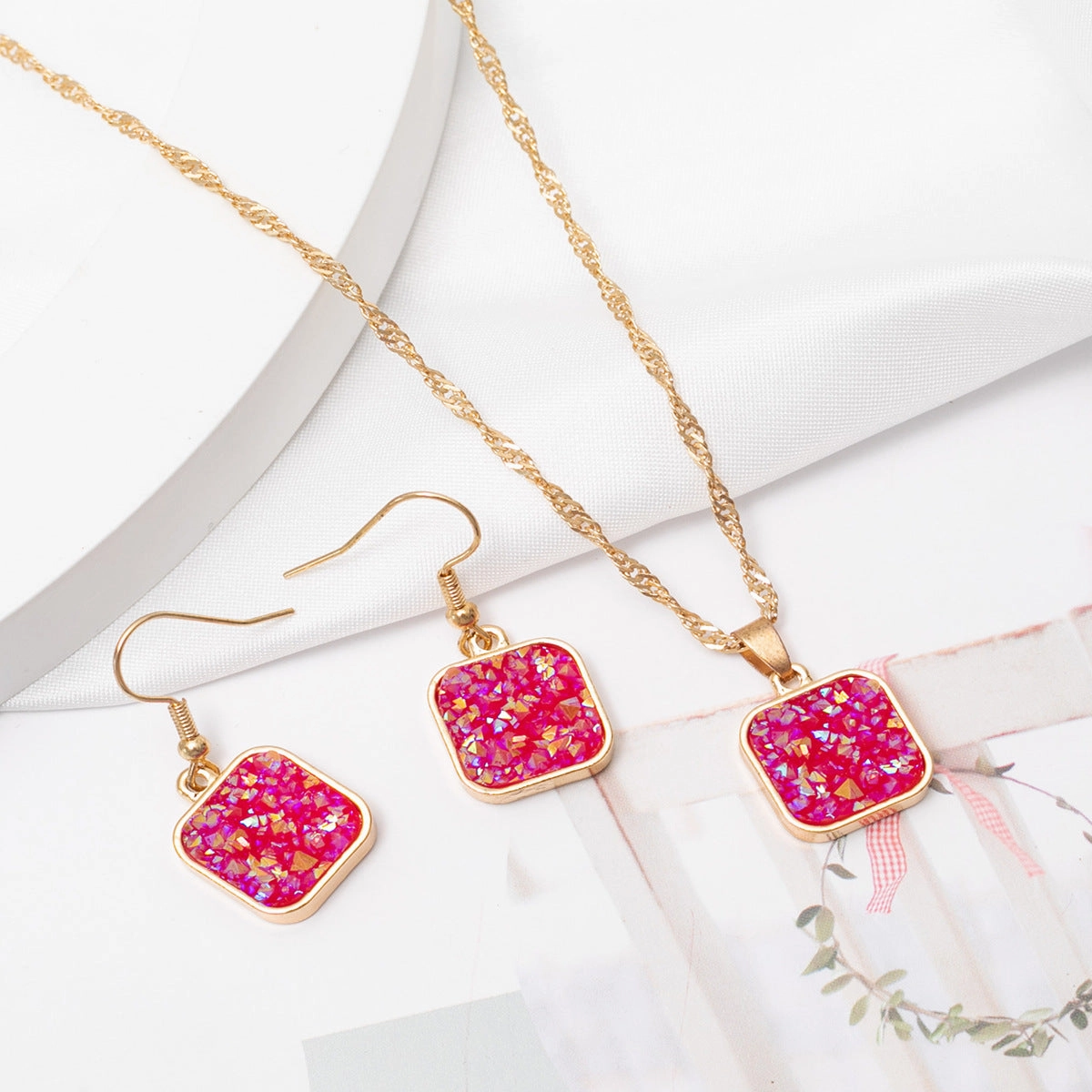 Wholesale Resin Alloy Square Earrings Set